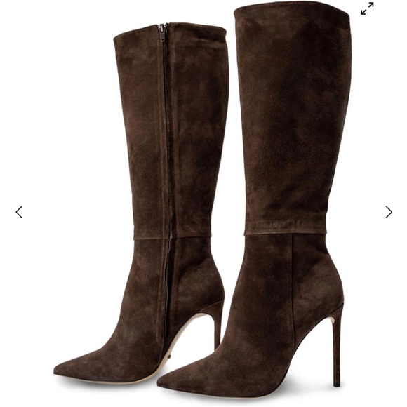 Knee-high brown suede stiletto heel boots - Picture 3 of 3